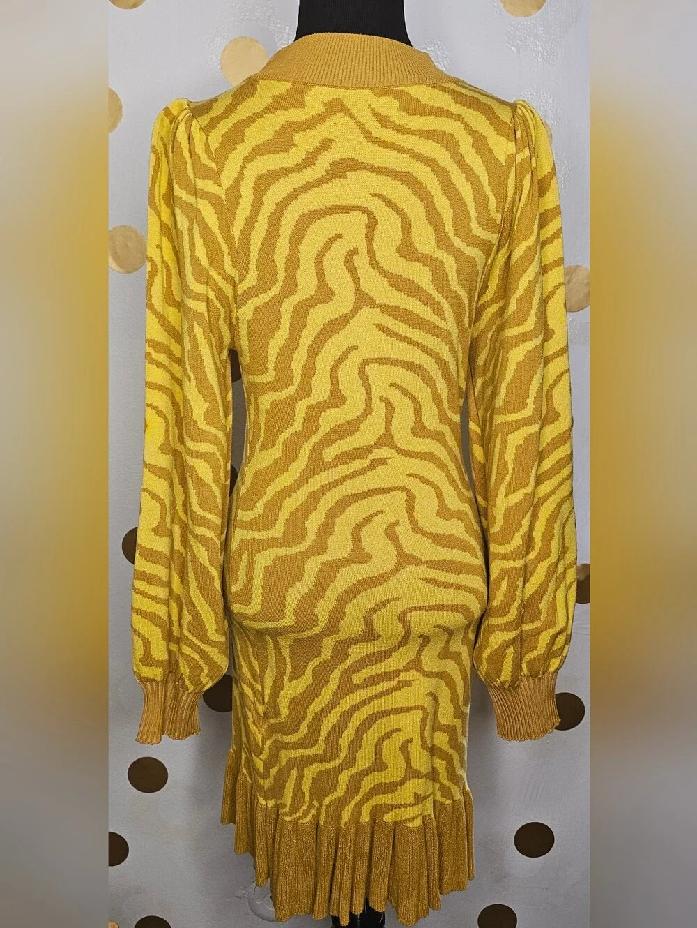 SHEIN Yellow Zebra-Print Pleated Hem Knit Mini Dress - Size Small - Picture 6 of 6